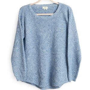 FAT FACE Blue Marled Light Knit Sweater Scoop Neck Relaxed Fit Size 4